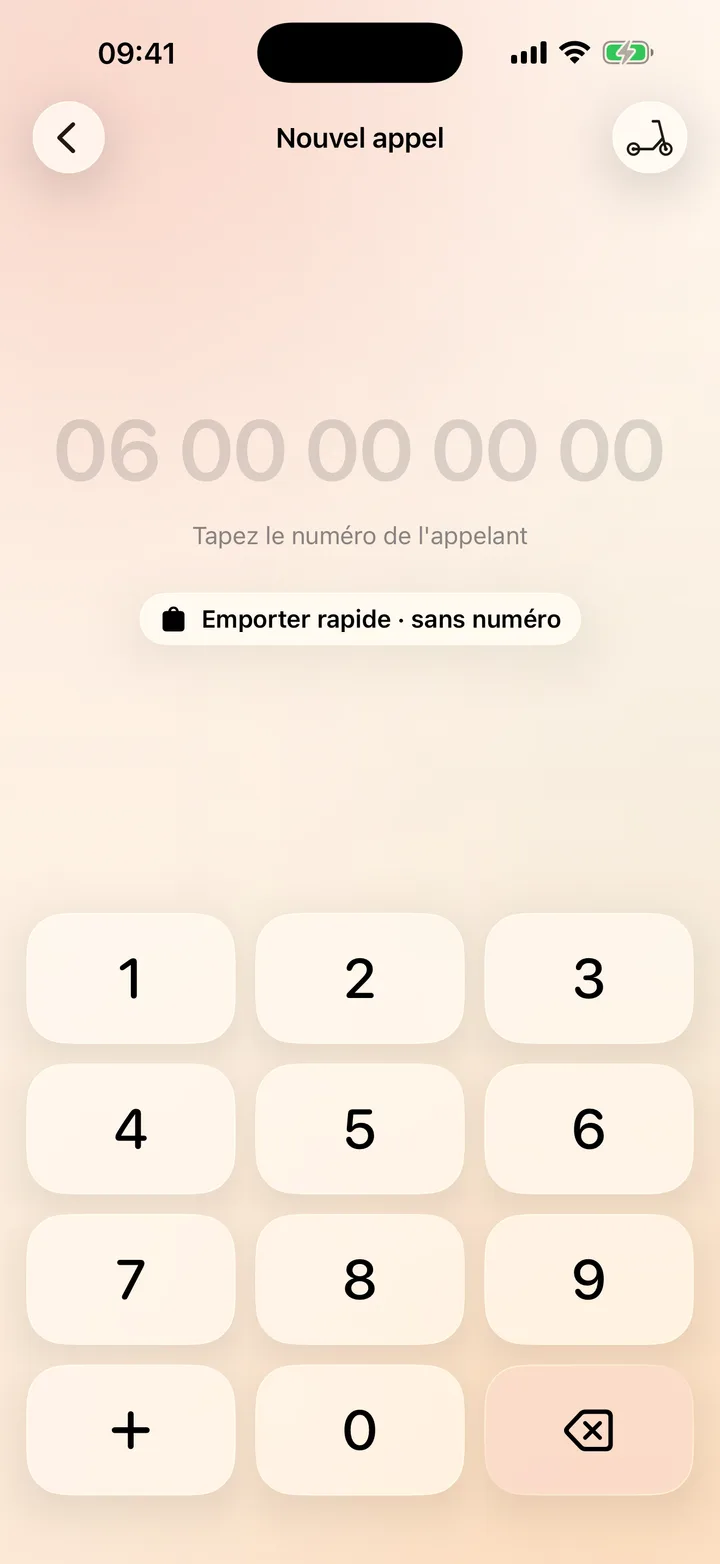 Écran « Nouvel appel » : le clavier pour taper le numéro de l’appelant